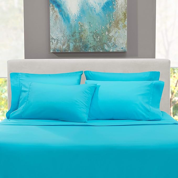 Hearth & Harbor Extra Deep Pocket Sheets - Fits Mattress 18-24 Inches Deep - Extra Deep Pocket Twin Sheets Sets - 4 Piece Twin Size - Beach Blue
