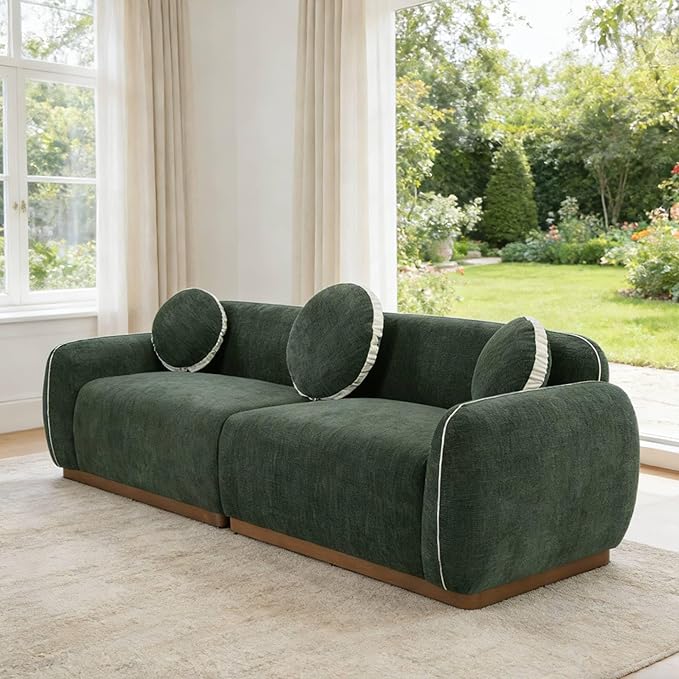 90.94'' Modern Sofa- 3 Seater Sofa, Comfy Sofa Couch with Extra Deep Seats, Upholstered Boucle Couch for Living Room Apartment Lounge (Green)
