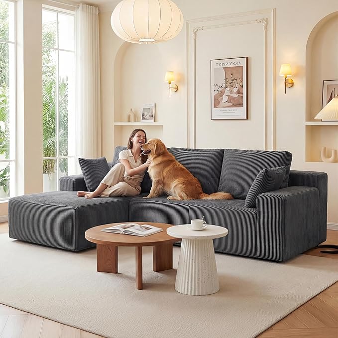 Cloud Sectional Boneless Couches for Living Room, Modular L Shaped Couch with Deep Seat Oversized Left Facing Chaise, Memory Foam Compressed Spineless 3 Seater Sofa for Apartment, Grey | No Assembly Required, Deep Seat, Cat-Claw Resistant, Flexible Mod...