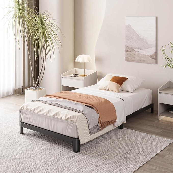 Yicensen 6 Inch Low Twin Bed Frames No Box Spring Needed, Heavy Duty Metal Twin Size Platform Bed Frame with Rounded Corner Legs, Easy Assembly, Noise Free, Black