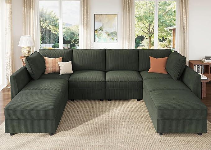 HONBAY Modular Sectional Sofa Couch with Storage, Modern U Shaped Sectional Sofa, Convertible Couches for Living Room - Green