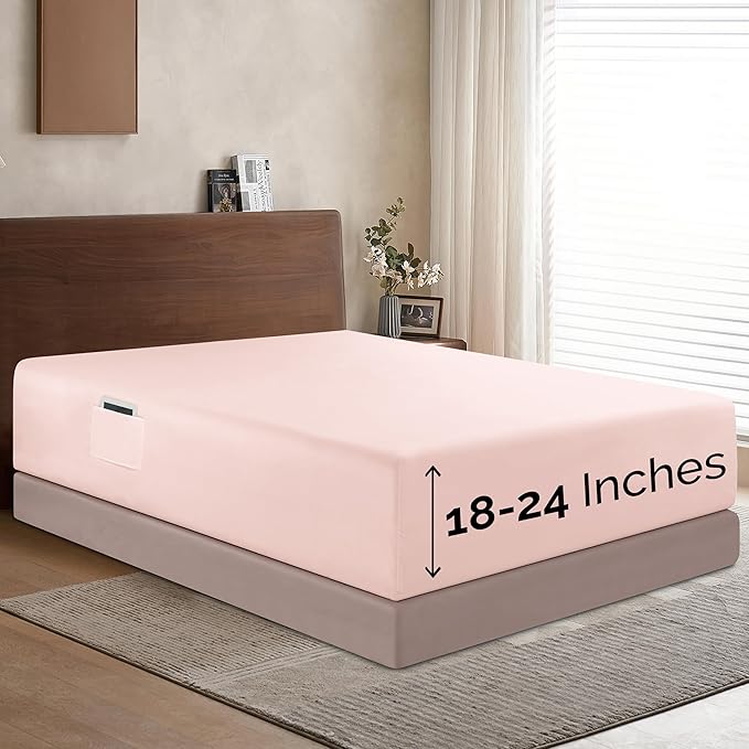 Elegant Comfort 1500 Premium Hotel Quality 18-24 Inches Deep - Extra Deep Pocket Single Fitted Sheet for High Mattress, Luxury and Softest, Smart Pocket - Wrinkle Free, Twin/Twin XL, Blush Pink