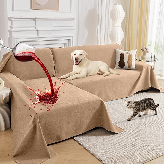 Deep Dream Sectional Couch Covers, 2 Pieces 100% Waterproof L Shaped Sofa Cover, Non Slip Couch Cover for Dogs Cats Washable, Pet Friendly Sofa Slipcovers Furniture Protector (X-Large, Brown)
