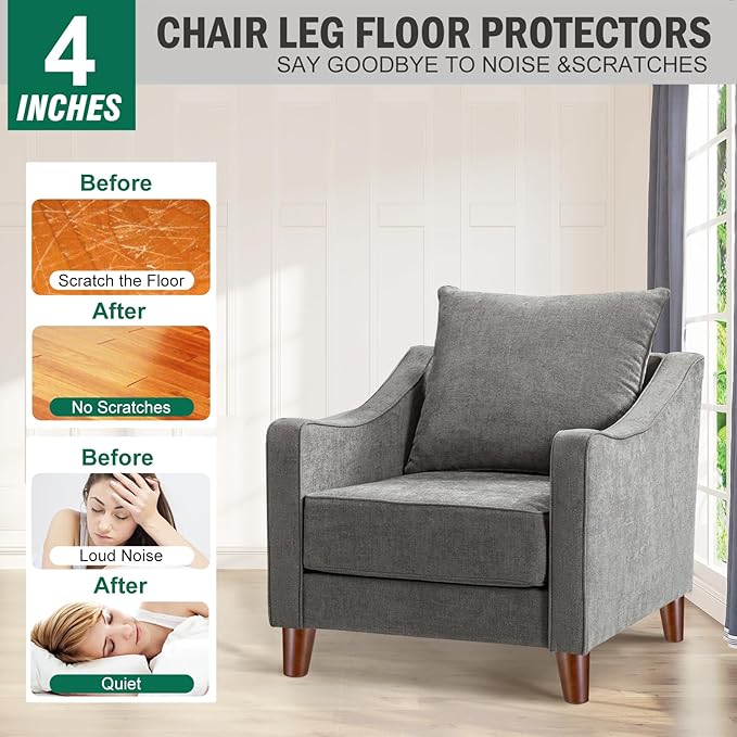 FoDau770 Brown Rubber Wood Furniture Legs 4 Inches, Slant Tapered Wood Feet Mid Century Sofa Legs Set of 4, 5/16" UNC Furniture Feet Replacement Parts for Cabinet Couch Dresser Chair Ottoman Table