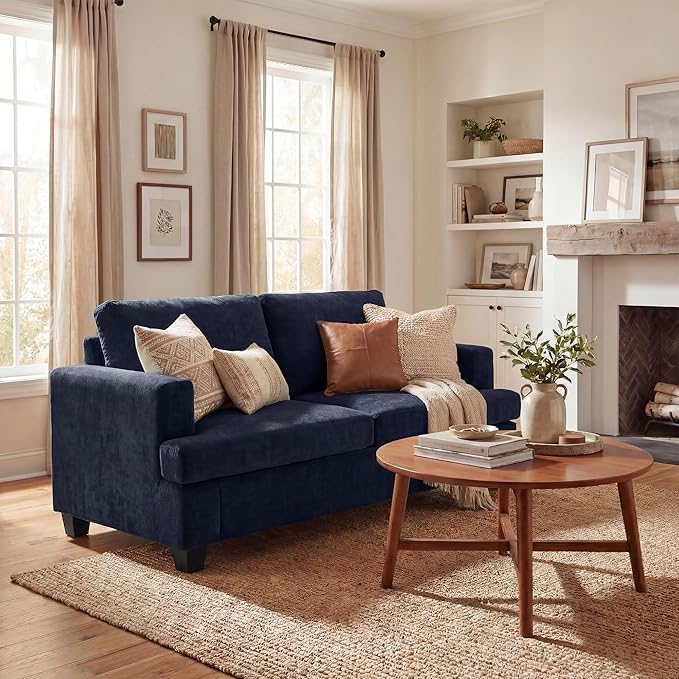 YOUDENOVA Sofa, 63” Comfy Loveseat Sofa with Deep Seats, Couch for Living Room, Modern Sleeper Couch, Navy Chenille