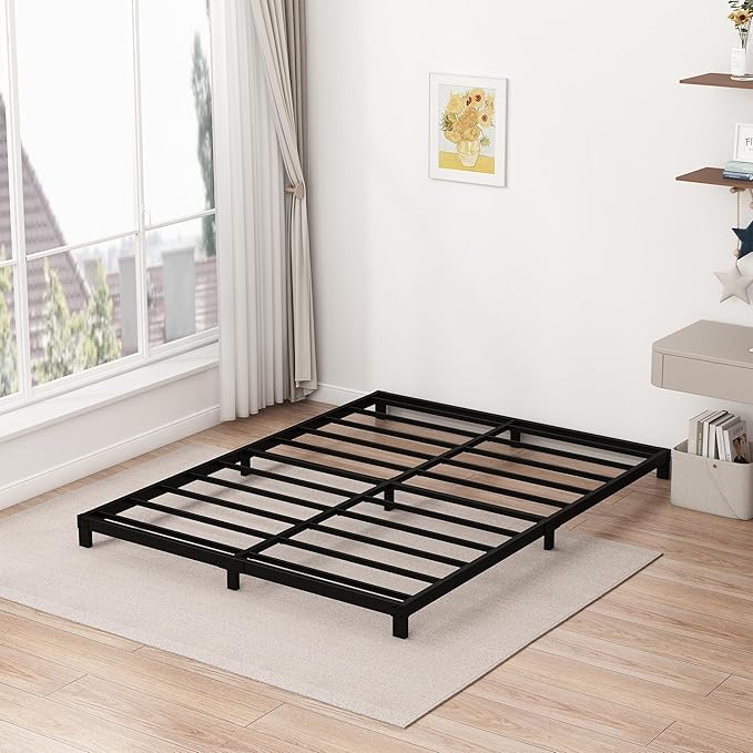 5 Inch Low Full Size Bed Frame Heavy Duty Metal Platform, No Box Spring Needed, Easy Assembly Mattress Foundation, No Noise, Black