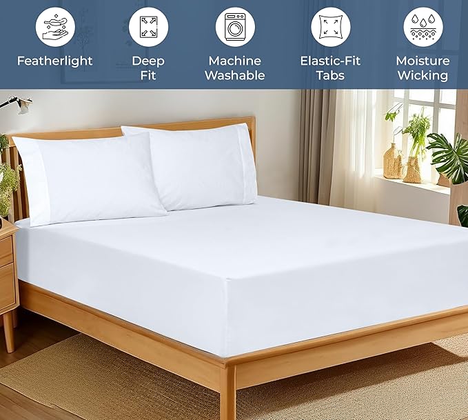 Royale Linens 100% Organic Cotton Fitted Sheet - Percale Weave - Super Soft Deep Pocket Bottom Sheets - White Elastic Sheet King Cal Size - California King Fitted Sheets Only - (72"x84"+15", White)