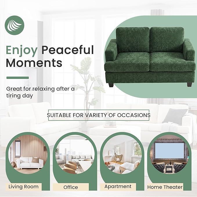 YOUDENOVA Sofa, 63” Comfy Loveseat Sofa with Deep Seats, Couch for Living Room, Modern Sleeper Couch, Green Chenille
