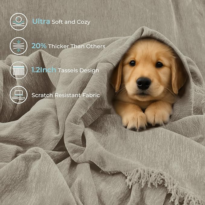 Sectional Couch Covers, 2 Pieces Chenille Sofa Cover L Shaped Couch Cover Blanket for Dogs Washable Sofa Slipcovers Pet Furniture Protector (XX-Large: 71" x 118" + 71" x 118", Smoked Tan)