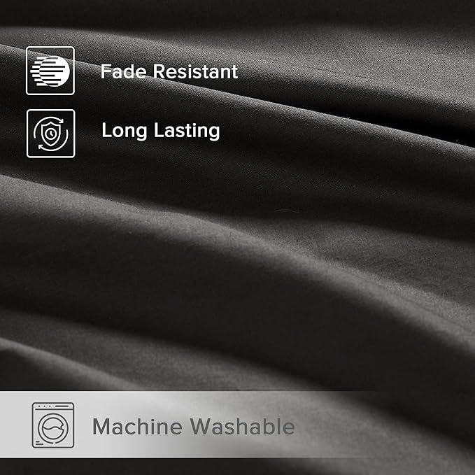 Comfort Spaces 100% Cotton Sheets Twin XL, Breathable & Ultra Soft Cotton Sheets, Naturally Cool Cotton Bed Sheets with 12" Elastic Pocket Fits up to 14" Mattress, All Season Sheet Set, Black, 3 Piece