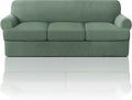 PrinceDeco T Cushion Sofa Slipcover 4 Pieces Sofa Covers for T Cushion Couch Soft Couch Cover (70"-88") Sofa Slip Cover Furniture Covers with 3 Individual T Shape Seat Covers Washable, Loden Frost