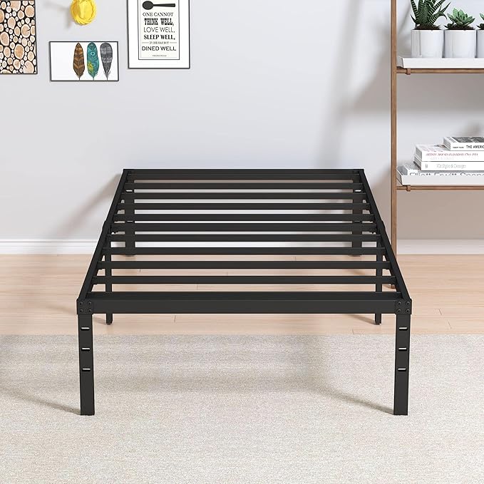 Maenizi Heavy Duty Twin Bed Frame No Box Spring Needed, 14 Inch Metal Platform Bed Frame Twin Support Up to 2500 lbs, Easy Assembly, Noise Free, Black