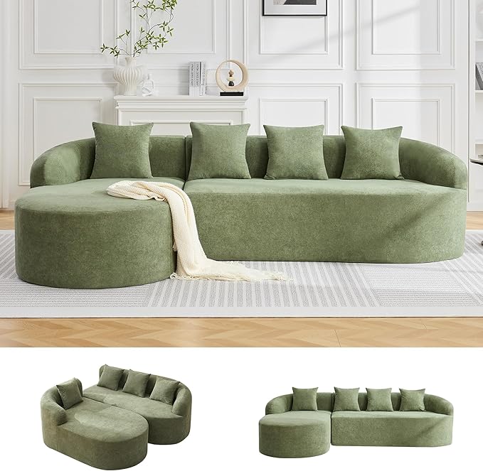 105.5" Boneless Curved Couch, L Shaped 4-Seater Cloud Couch with Deep Seat Chaise, Oversized Curved Sofa, Chenille Modular Sectional Couches for Living Room, No Assembly, Green