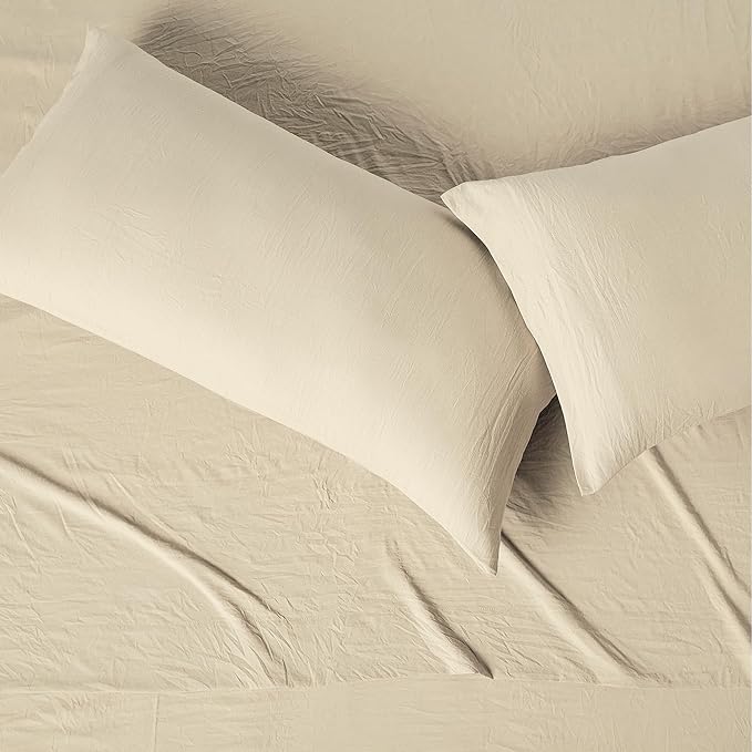 Amazon Basics King Bed Sheet, 4-Piece Bedding Set, Double Brushed Microfiber, Ultra Soft, Easy Care, Beige