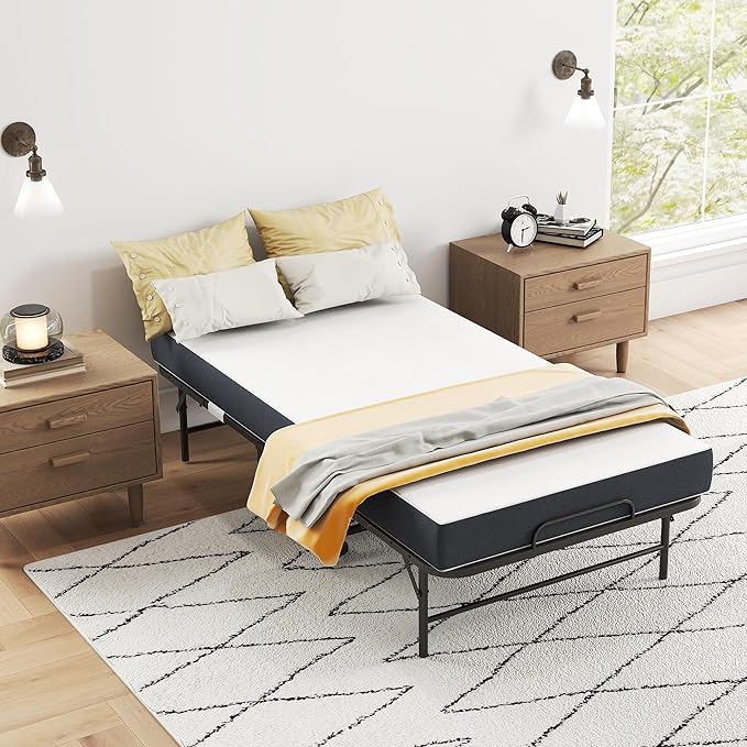 Folding Bed, 74.4"x38" Portable Beds for Adults, Heavy Duty Sturdy Metal Frame, Foldable Bed on Wheels for Twin Size, Space Saving Rollaway Bed for Guest Easy Storage