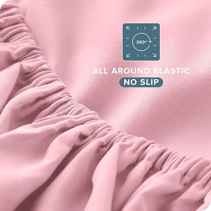 Bare Home Full XL Sheet Set - 1800 Ultra-Soft Microfiber Full Extra Long Bed Sheets - Double Brushed - Deep Pockets - Easy Fit - 4 Piece Set - Bedding Sheets & Pillowcases (Full XL, Light Pink)