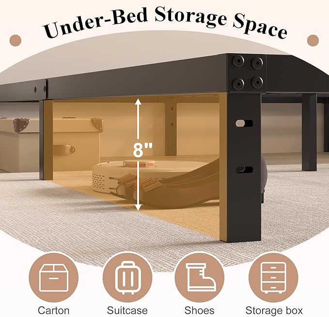 10 Inch King Size Bed Frame - No Box Spring Needed Heavy Duty Metal Platform Mattress Foundation with Steel Slats, Non-Slip Noise Free Easy Assembly Black Bedframes