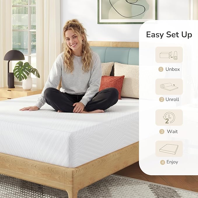 MLILY Queen Mattress in a Box, 10 inch Mattresses for Platform Bed Double Size Daybed, Green Tea Memory Foam Medium Firm