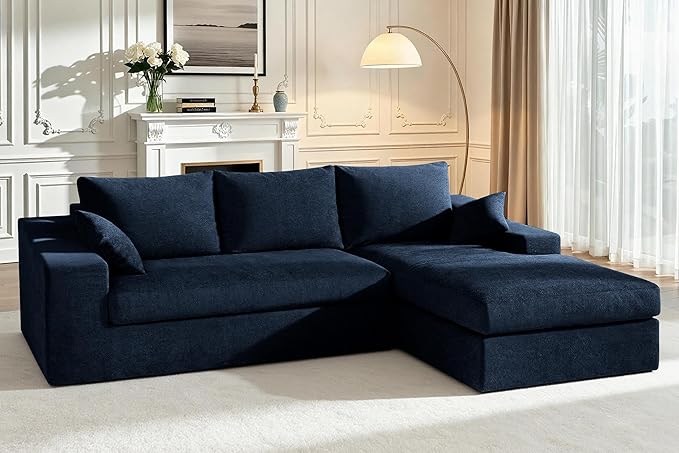 HABUTWAY 101'' Modular Sectional Sofa, Cloud Sectional Couches for Living Room, Comfy Boneless Couch with Deep Seat, Modern L-Shape Sofa with Chaise, No Assembly Required (Blue, Right Facing Chaise)