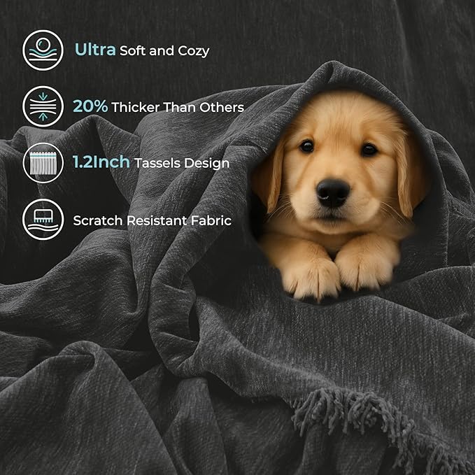 Sectional Couch Covers, 2 Pieces Chenille Sofa Cover L Shaped Couch Cover Blanket for Dogs Washable Sofa Slipcovers Pet Furniture Protector (XX-Large: 71" x 118" + 71" x 118", Graphite Gray)