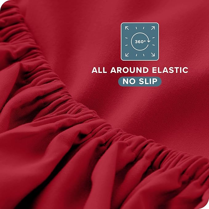 Bare Home Queen Sheet Set - 1800 Ultra-Soft Microfiber Queen Bed Sheets - Double Brushed - Deep Pockets - Easy Fit - 4 Piece Set - Bedding Sheets & Pillowcases (Queen, Red)