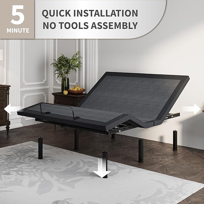 Dyonery Twin XL Adjustable Bed Frame with Mattress, 14 Inch Copper-Gel TwinXL Memory Foam Mattress with Wireless Remote Bed Base, Head & Foot Incline, 750lbs Lift Capacity