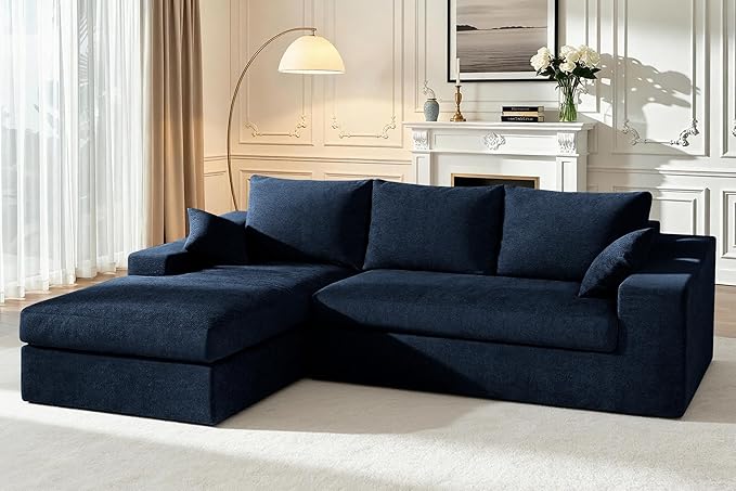 HABUTWAY 101'' Modular Sectional Sofa, Cloud Sectional Couches for Living Room, Comfy Boneless Couch with Deep Seat, Modern L-Shape Sofa with Chaise, No Assembly Required (Blue, Left Facing Chaise)