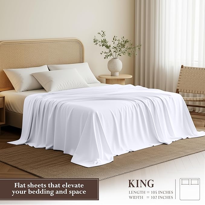 Utopia Bedding Flat Sheet - Soft Brushed Microfiber Fabric - Shrinkage & Fade Resistant Top Sheet - Easy Care - 1 Flat Sheet Only (King, White)