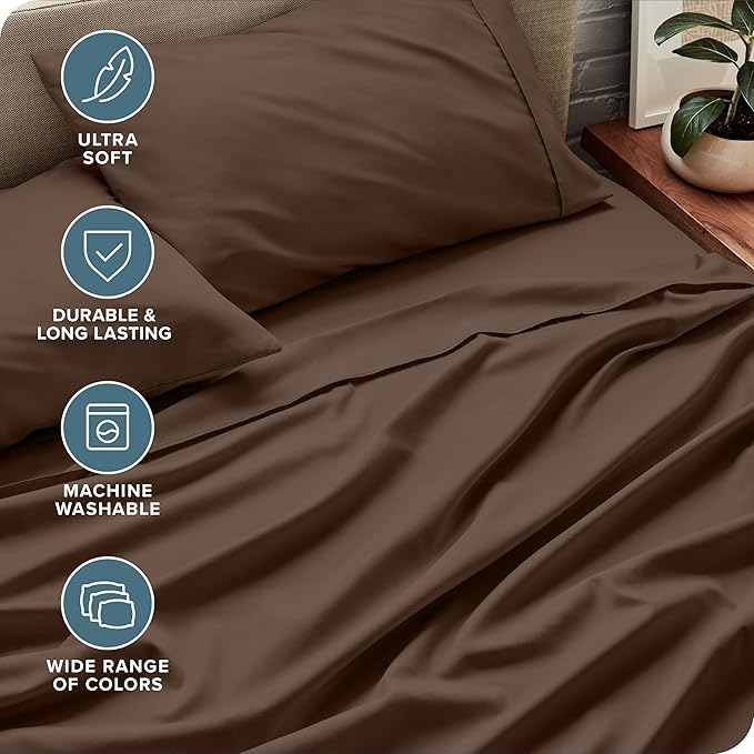 Bare Home Split Head Flex King Sheet Set - 1800 Ultra-Soft Microfiber Bed Sheets - Double Brushed - Deep Pockets - Easy Fit - 4 Piece Set - Bedding Sheets & Pillowcases (Cocoa)