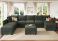 HONBAY Modular Sectional Sofa with Storage, U Shaped Couch Modular Convertible Sectional Couches for Living Room - Green
