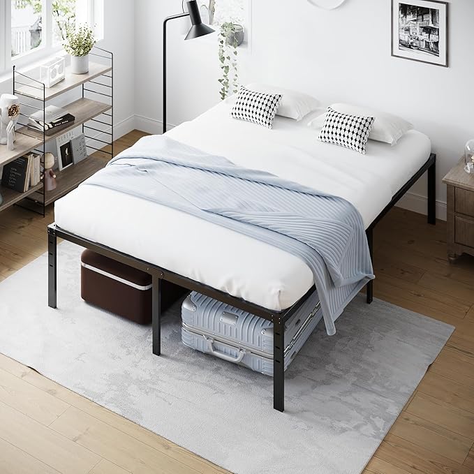 VINGLI 16 Inch King Bed Frame, Heavy Duty Metal Platform - No Box Spring Needed,Reinforced Steel Slats, Noise-Free, Easy Assembly, 14.5 Inches Underbed Storage, Black
