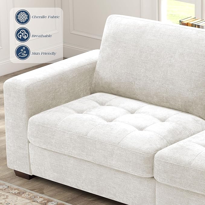 WorthFurni Sofas for Living Room, Chenille Loveseat Couch Set, Small Modern Sofa, USB Charging, Removable Sofa Cover,Solid Wood Frame, Easy to Install(89inch,White)