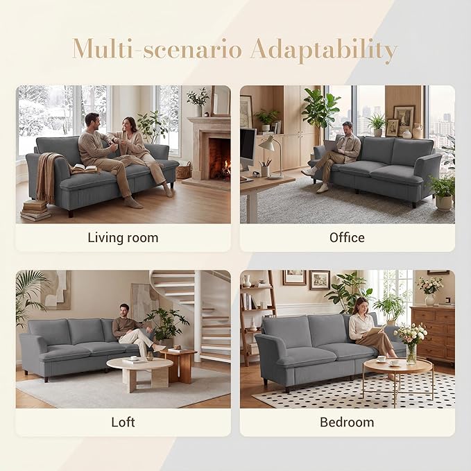 3 Seater Corduroy Couch, Comfy Couch with Deep Seat, Modern Sofa Couch for Living Room, Office, Bedroom, Apartment | Breathable material, Pet - friendly, Strong support