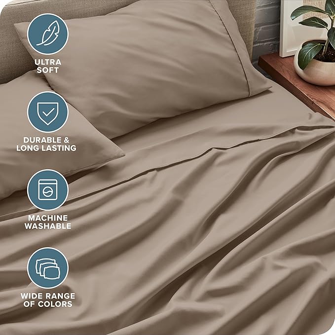 Bare Home Twin Sheet Set - 1800 Ultra-Soft Microfiber Twin Bed Sheets - Double Brushed - Deep Pockets - Easy Fit - 3 Piece Set - Bedding Sheets & Pillowcases (Twin, Pebble)