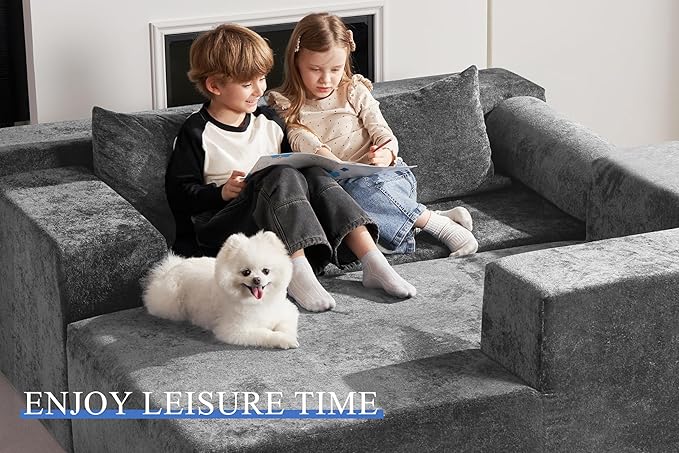 HABUTWAY 105" L-Shape Modular Sectional Sofa Couch for Living Room,No Assembly Required,Modular Comfy Sofa with Deep Seat for Living Room Bedroom,Luxury Distressed Velvet(Right,Grey)