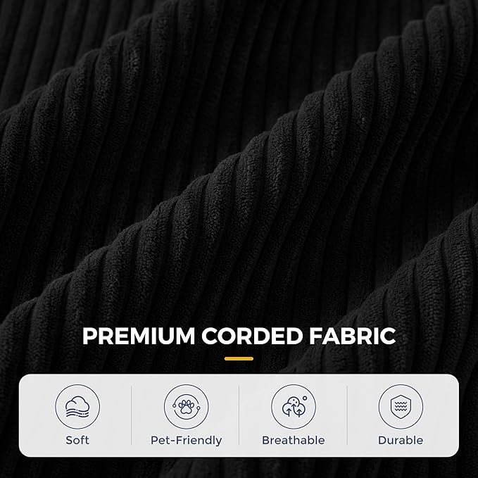 MAXYOYO Modular Sectional Sofa Couch, Foldable L-Shaped Folding Sofa Bed with Ottoman, Convertible Sectional Couch Corded Tufted Floor Sofa Lounger with Pillows for Living Room, No Assembly, Black