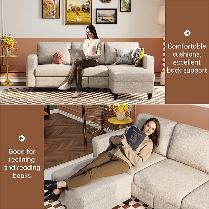 Youmumeub Sectional Sofa and Couches for Living Room - 78''L Shaped Mocha Brown Linen Couch Pet Friendly Modular 3-Seater Convertible Sofas-Suitable for The Living Room, Apartment or Bedroom | Pet Friendly, Modular 3-Seater, Convertible Sofas, Washable...