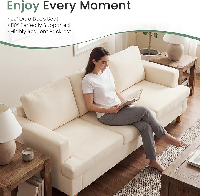 YOUDENOVA 2 Piece Set Comfy Sofa Couch, Loveseat Sofa * 2 with Deep Seats, Modern Sleeper Couch for Living Room, Beige Chenille
