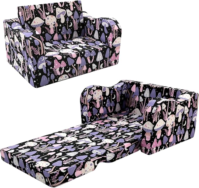 MeMoreCool Toddler Couch Chair – Foldable Kids Sofa for Ages 1–3, Fold-Out Bed with Side Pocket, Comfy & Washable Detachable Cover | Cute Patterns | Lightweight Lounger for Playroom, Naptime, Gifting