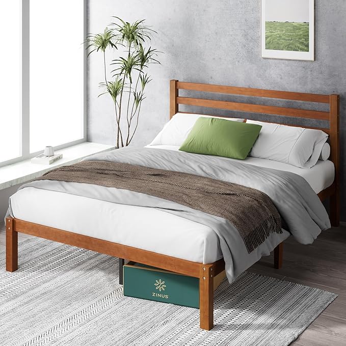 Zinus Leah Bamboo Platform Bed Frame with Headboard, No Box Spring Needed, Wood Slat Support, Easy Assembly, Full