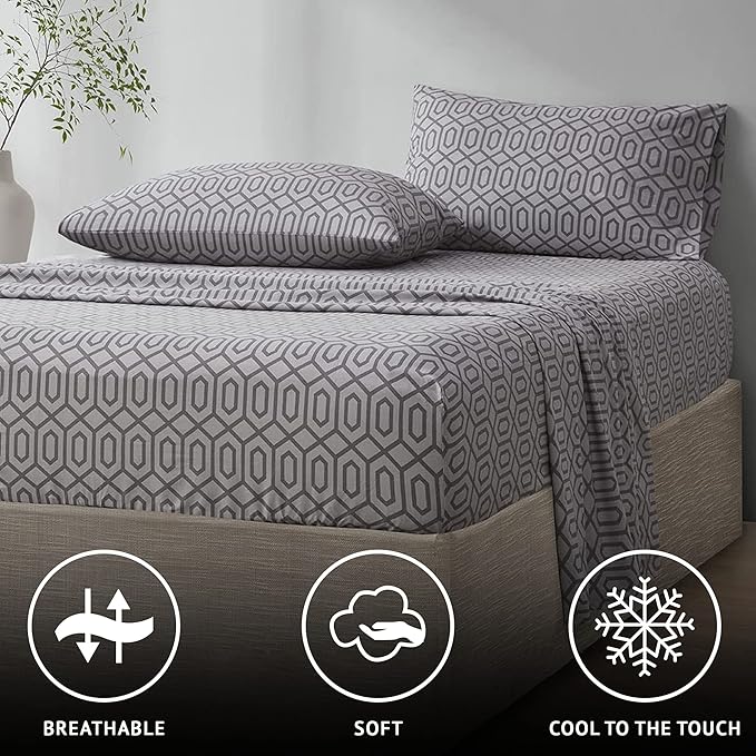 Comfort Spaces 100% Cotton Sheet Set Breathable, Lightweight, Soft with 14" Elastic Pocket Fits up to 16" Mattress, All Season Cozy Bedding, Matching Pillow Case, Full Diamond Sliver 4 Piece