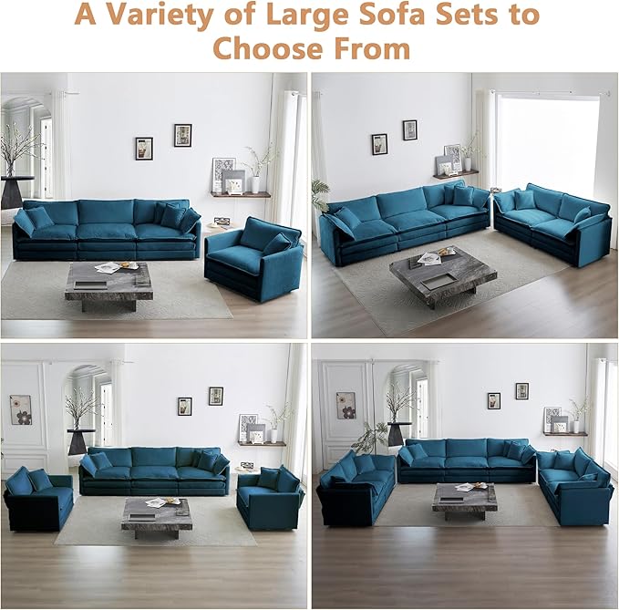 mikibama Modular Sectional Sofa, 146.5 Inch U Shaped Couch Set for Living Room, 4-Seater Comfy Cloud Couches with Two Movable Ottoman, DIY Combination, Chenille, Blue