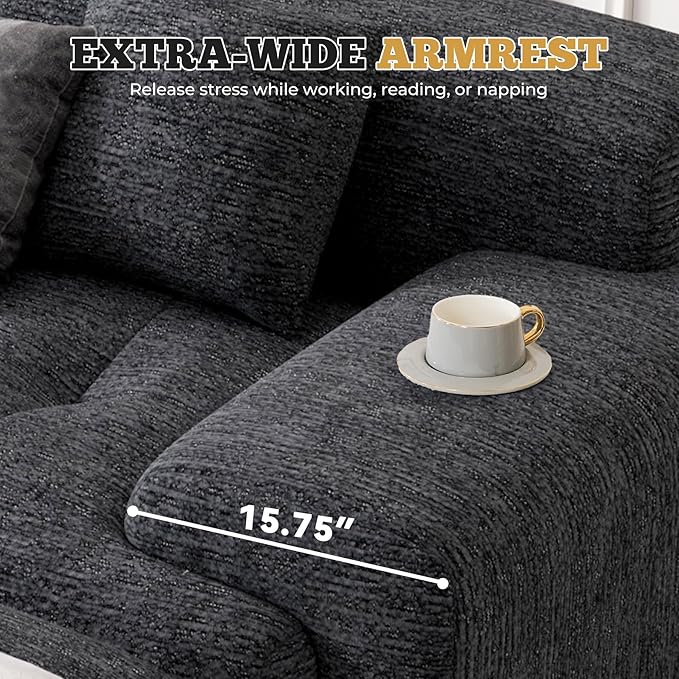122" Modern L Shaped Modular Sectional Sofa, Boneless Couches for Living Room with Ottoman,4 Seater Convertible Chenille Cloud Couch Sofa Set, No Assembly Required, Grey-Black 1 PCS