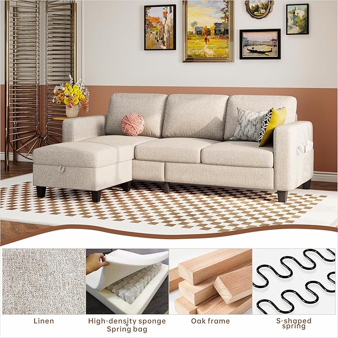 Youmumeub Sectional Sofa and Couches for Living Room - 78''L Shaped Mocha Brown Linen Couch Pet Friendly Modular 3-Seater Convertible Sofas-Suitable for The Living Room, Apartment or Bedroom | Pet Friendly, Modular 3-Seater, Convertible Sofas, Washable...