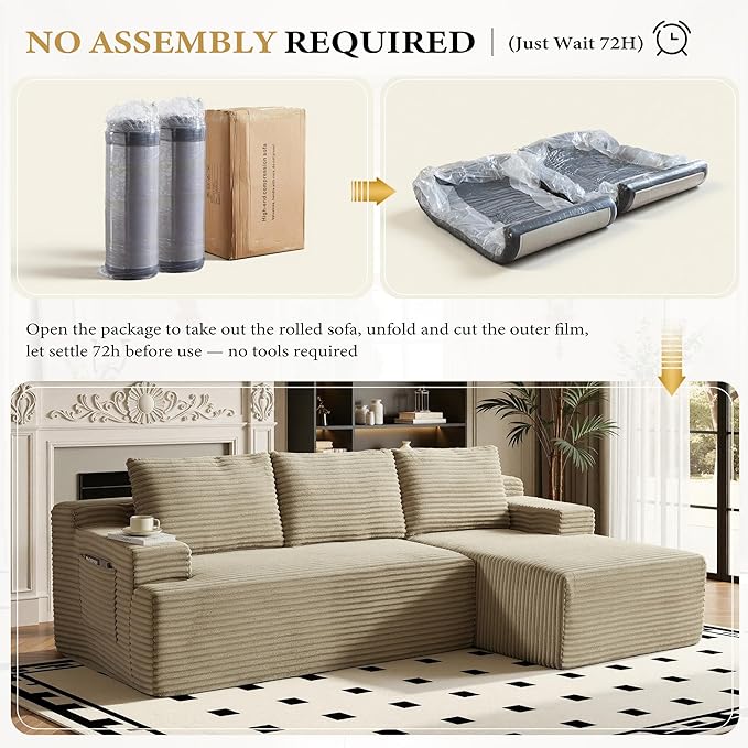 96" Sectional Couches for Living Room Cloud Couch Sofa with L-Shape Upholstered Boneless Couchs Modern Modular Sectional Couch with Chaise (Camel, 96" W+Right Facing Chaise+2Seaters)