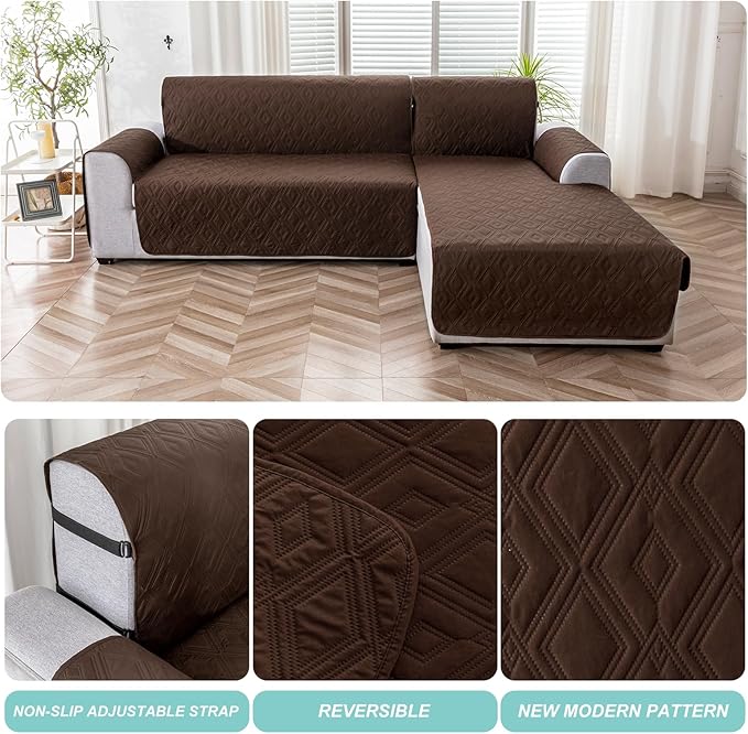 Genina Sectional Couch Covers for Dogs L Shaped Sofa Covers Chaise Lounge Cover Reversible Couch Covers for Sectional Sofa L Shape Furniture Protectors Cover for Pets, Kids (Chocolate, Small)