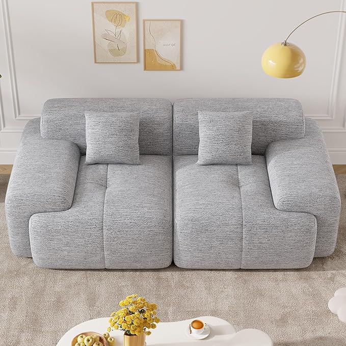 85" Cloud Loveseat Sofa in a Box, Modern Small Couch No Assembly Required, Comfy Deep Seat Boneless Couches for Living Room, Bedroom, Apartment, Light Grey 1 PCS