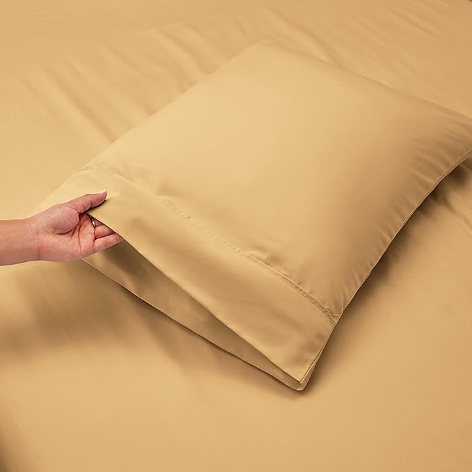 Hearth & Harbor Extra Deep Pocket King Size Sets - Fits Mattress 18-24 Inches Deep - Extra Deep Pocket Sheets - 6 Piece King Size - Camel