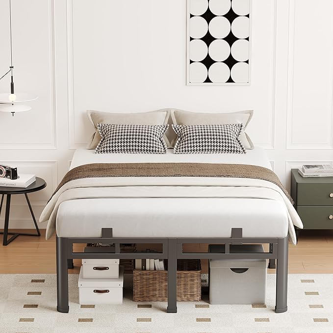 King Size Bed Frame Heavy Duty, Metal Double Layer Steel 4000 lbs Capacity, 18 Inch Platform with Large Under Bed Storage Space, No Box Spring Needed, Noise-Free, Easy Assembly