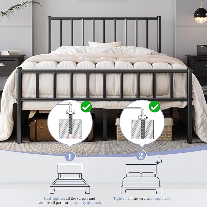 Yaheetech 14 Inch Full Size Bed Frame Metal Platform Bed with Spindle Headboard Footboard/Mattress Foundation/No Box Spring Needed/Underbed Storage Space/Steel Slat Support/Easy Set up, Black